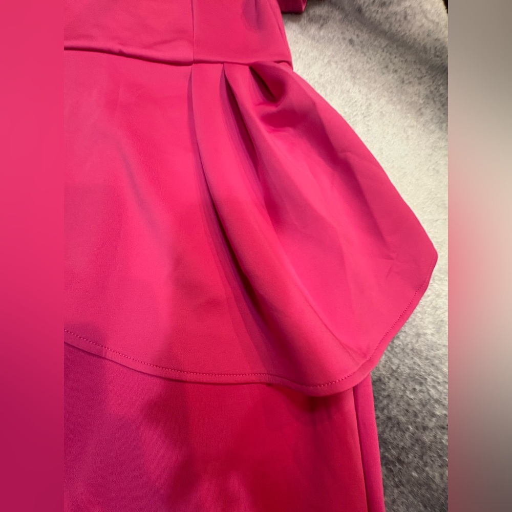 Women's Pink Peplum Midi Dress with Bow Neck - Picture 8 of 10